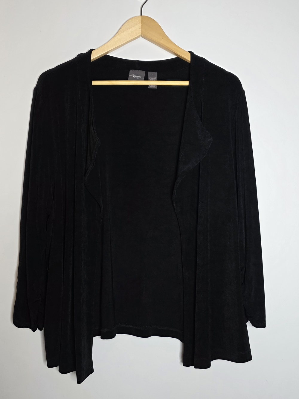 Chico's Travelers Black Open front cardigan Sweater ruched 3/4 Sleeves Size XXL